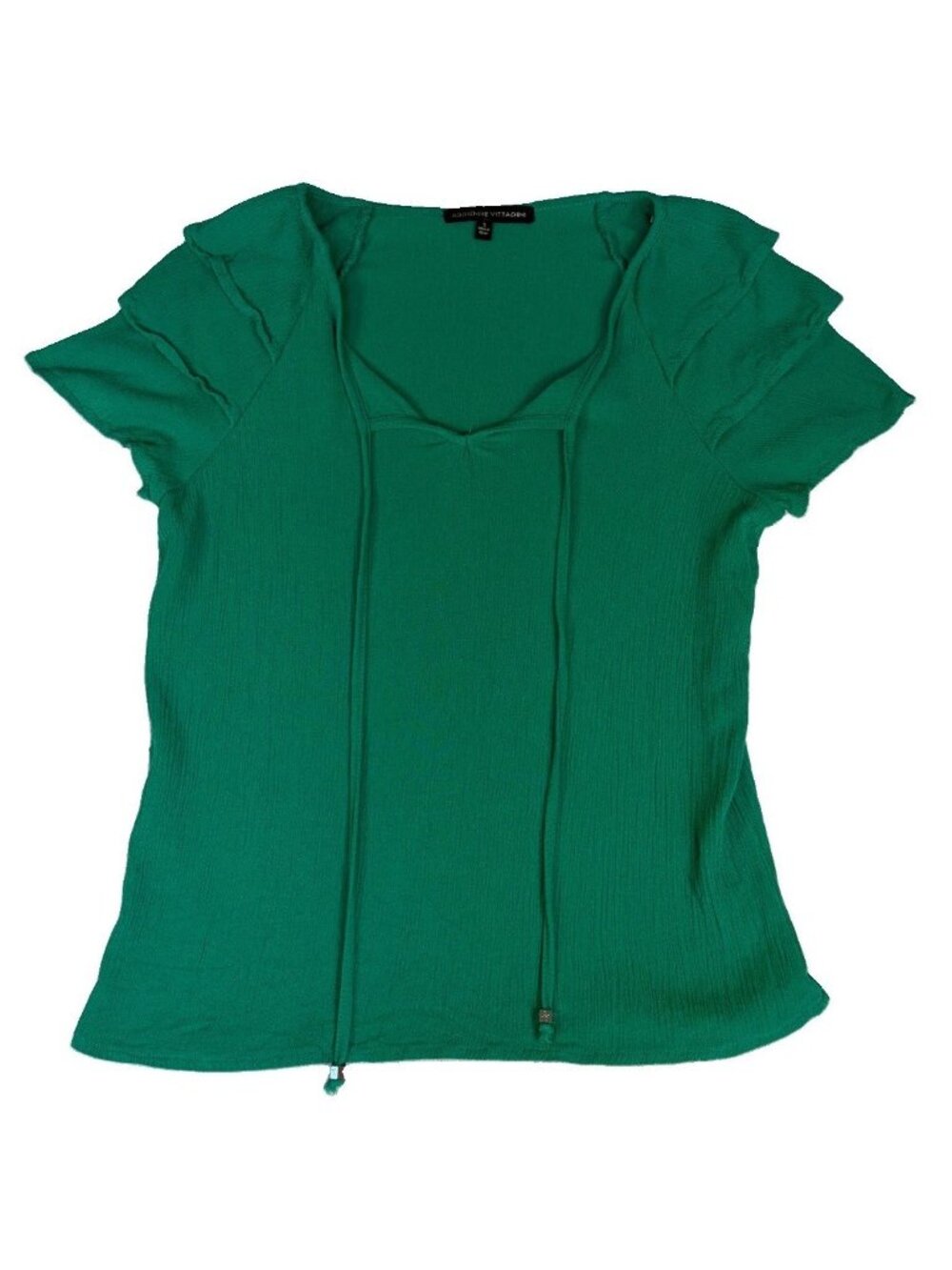 Adrienne Vittadini Women’s Small Green V-Neck Ruffle Sleeve Top